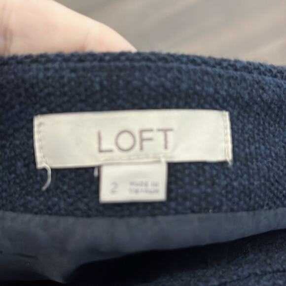 Loft Navy Blue Wrap Skirt Gold Button Detail Size 2 - Picture 7 of 9